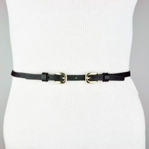 Trina Turk Black Leather Skinny Double Buckle Belt